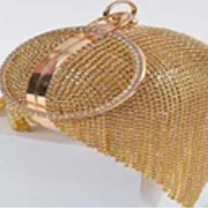 Round Rhinestone Fringe Party Clutch